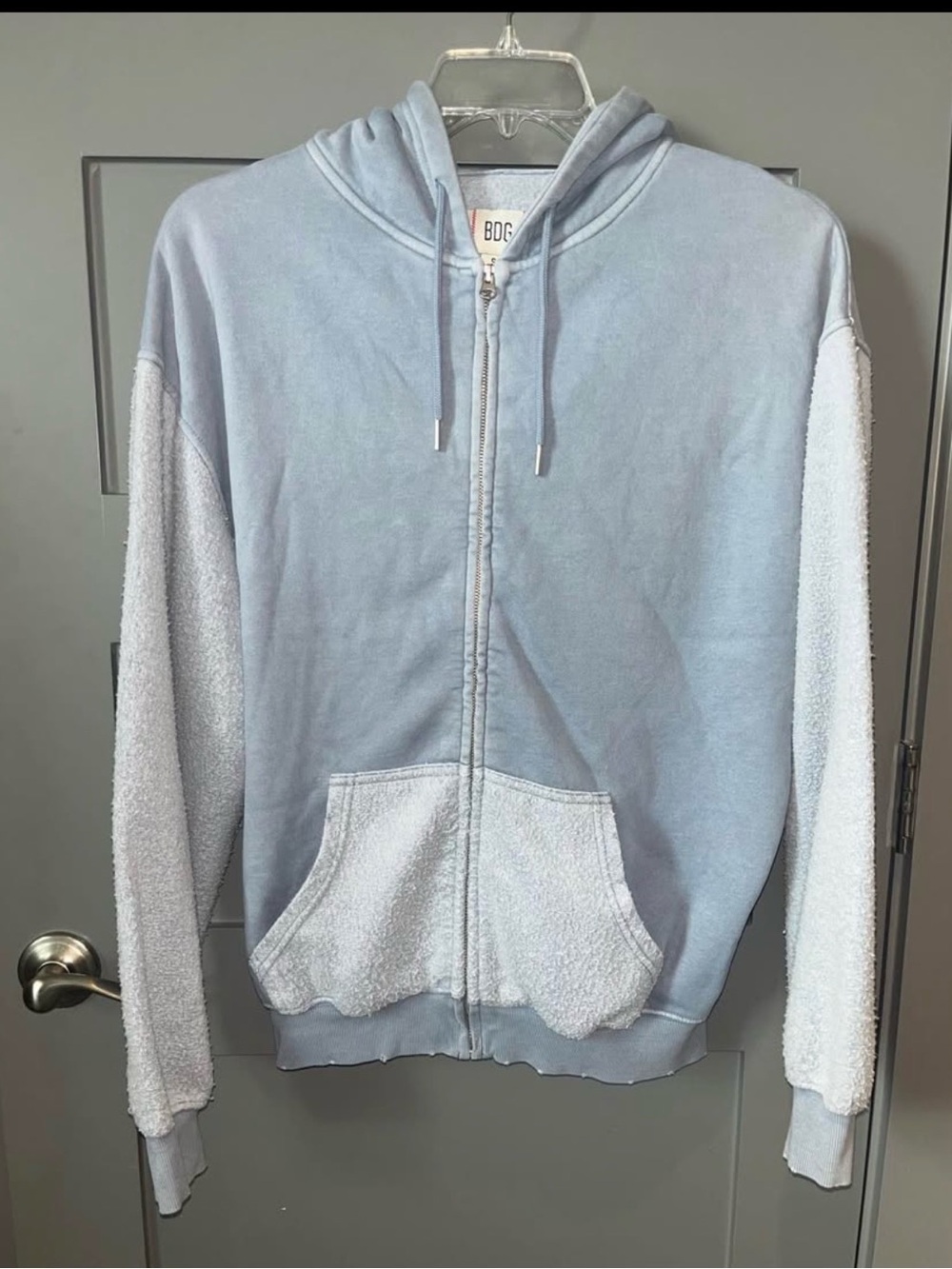 BDG UO Blue Sherpa Sleeve Zip Hoodie - Men's Sz S